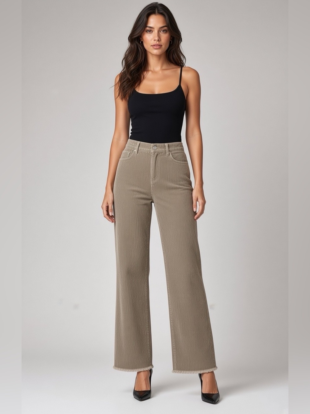 Beige Wide Raw Hem Cropped Corduroy Pants - Size 8